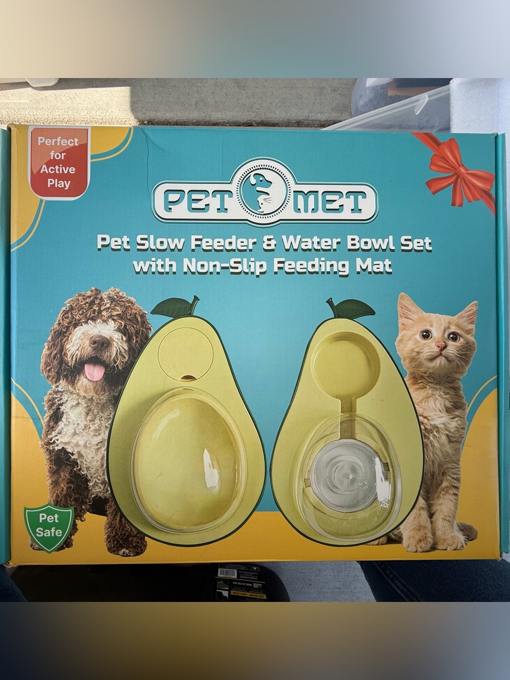 Avocado Green Slow Feeder & Water Bowl Set with Non-Slip Mat